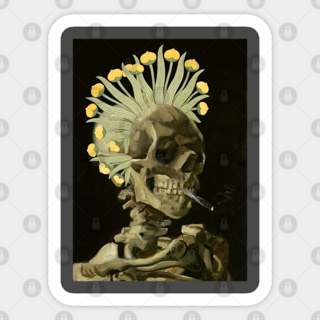 Smoking Skeleton with Floral Headdress Sticker by Rag And Bone Vintage Designs